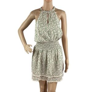 Koko + Mason Floral Halter Keyhole Mini Dress Pink Green S
